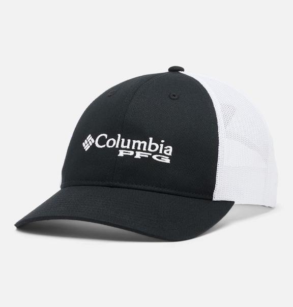 Columbia PFG Trucker Hats Black White For Men's NZ30576 New Zealand